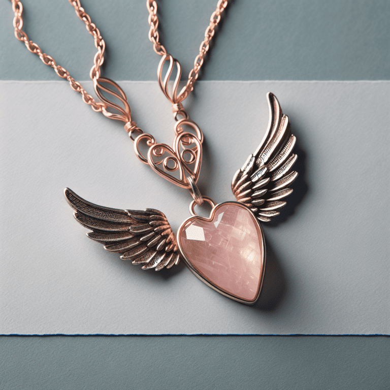 Vind balans en harmonie met een verstelbaar rozenkwartshart en engelenvleugelketting