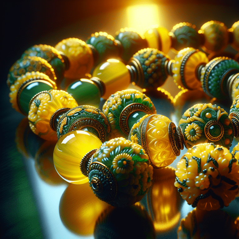 Ontdek de betoverende schoonheid van gele en groene kralen: een nadere blik op de levendige kralen