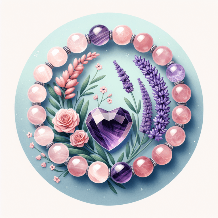 Laat je spirituele energie de vrije loop met een rozenkwartskralenarmband met een amethisthartbedel