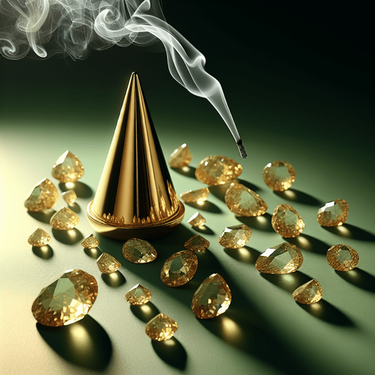 Ervaar de rust van zirkoonstenen met onze goudkleurige kegelwierookhouder
