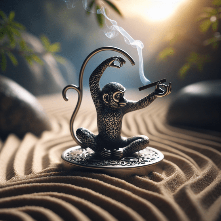 Laat je innerlijke rust los met de Metalen Wierookhouder – Aap in Tai Chi Houding