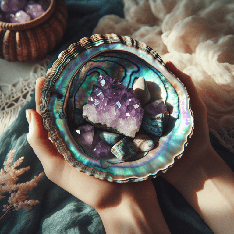 Abalone oplaadschelp met ruwe Amethist