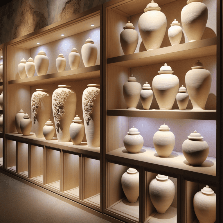 Handgemaakte keramische urn gebroken wit