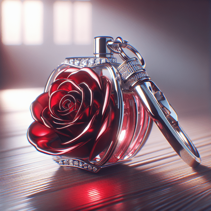 Zilveren Sleutelhanger met Rode Roos Kokertje