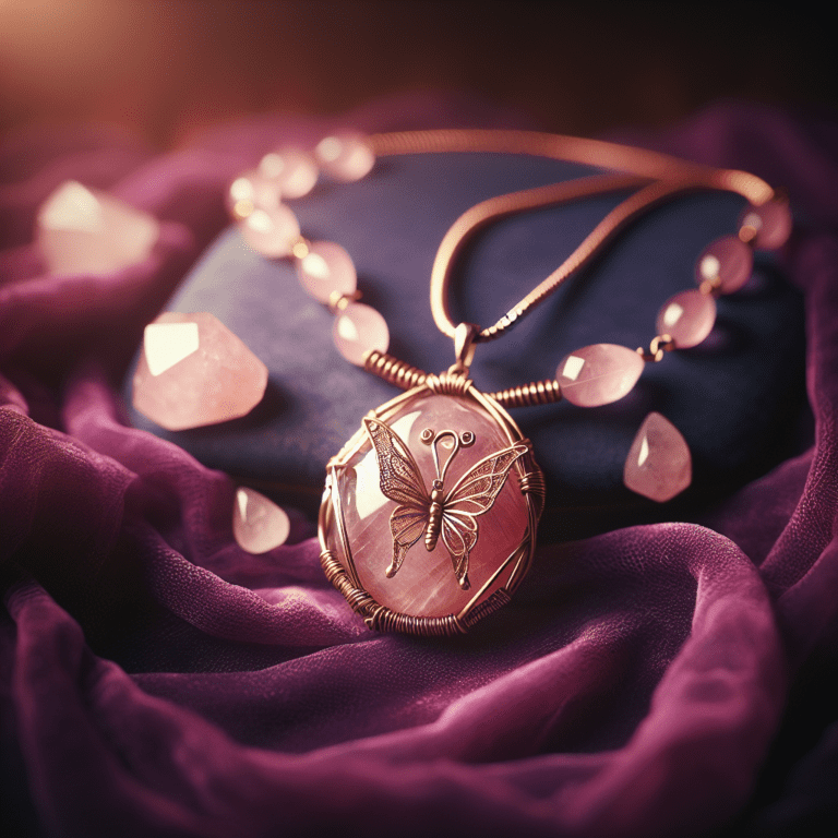 Vlinder ketting Rozenkwarts