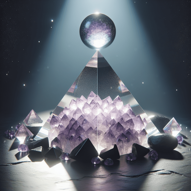 Pyramide Kristal met Amethist Bal en Zwarte Onyx Edelstenen