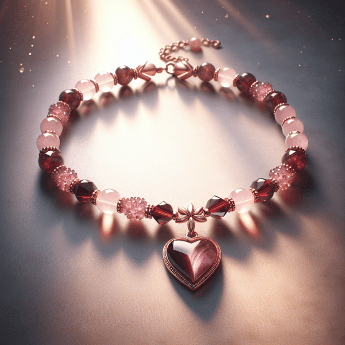 Armband Granaat/Rozenkwarts met hartje