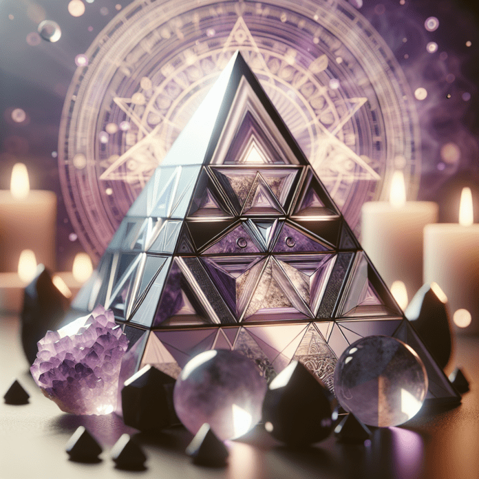 Pyramide Kristal met Amethist Bal en Zwarte Onyx Edelstenen