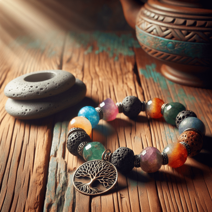 Armband Chakra Lavasteen met levensboom