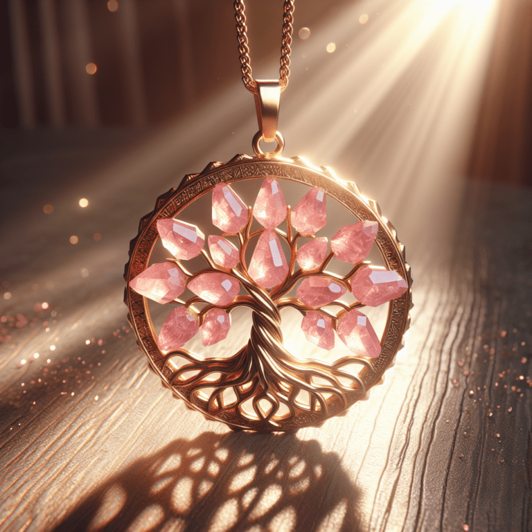 Rozenkwarts levensboom goud hanger