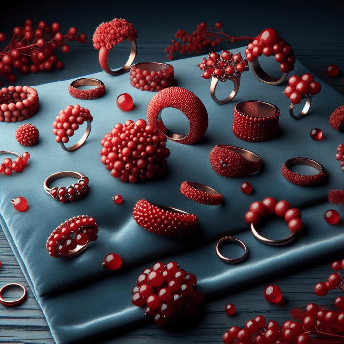 Ring van edelsteenkralen rood koraal