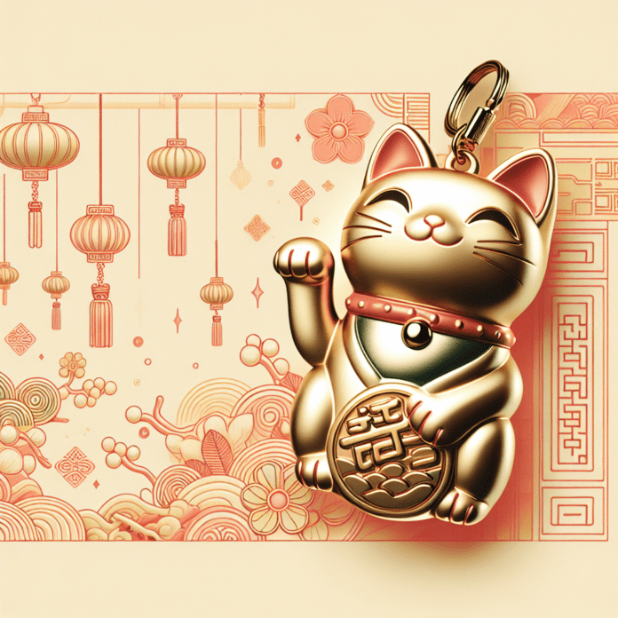 Geluks sleutelhanger Chinese kat