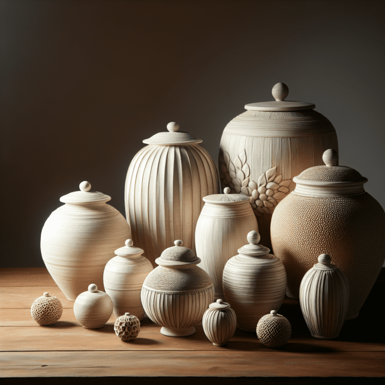 Handgemaakte keramische urn gebroken wit