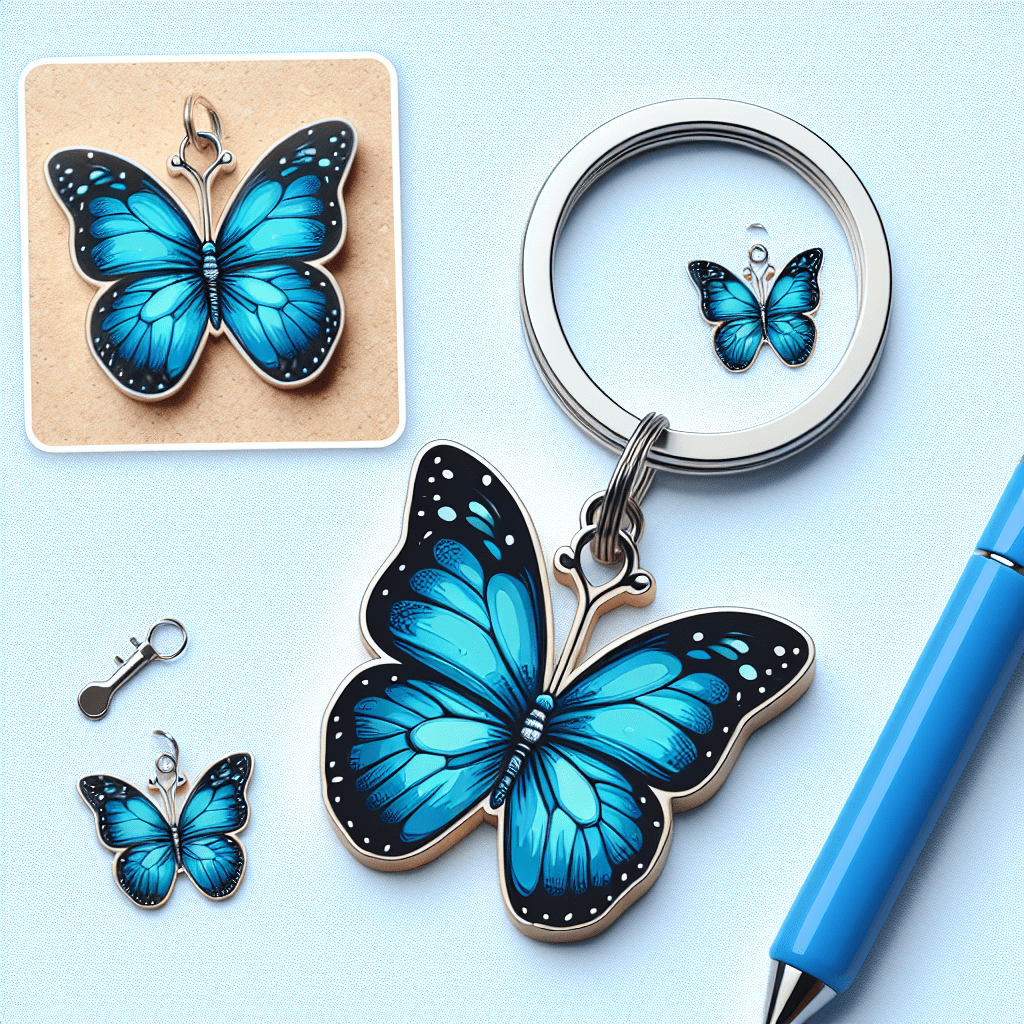 Sleutelhanger met 3 Blauwe Vlinders