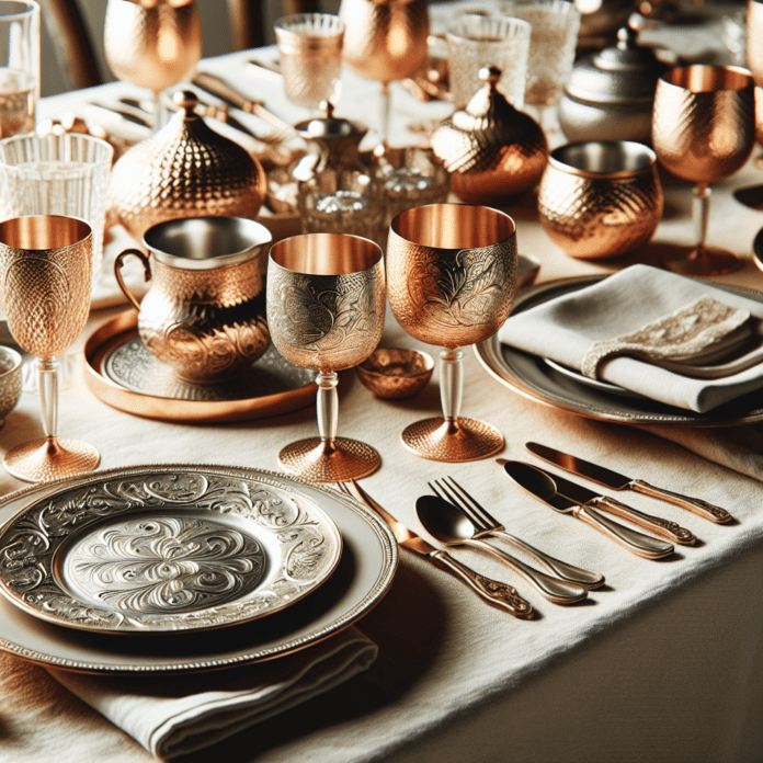 Koperen drinkbeker bloempatroon geëtst