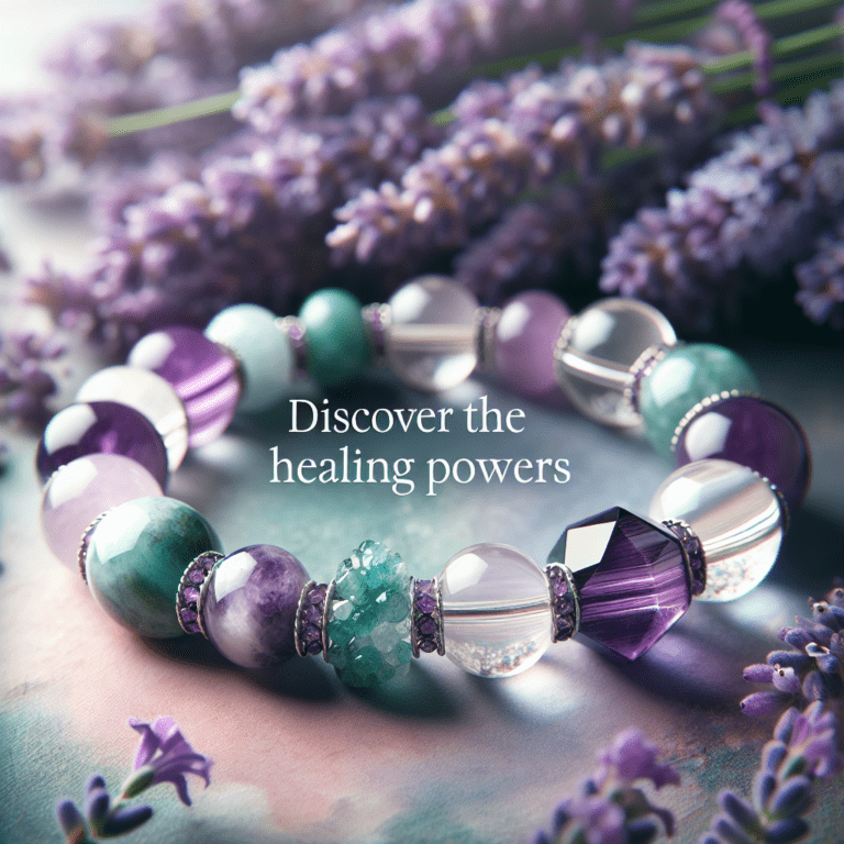 Ontdek de genezende krachten van amethist, aventurijn en bergkristalkralen in deze prachtige armband