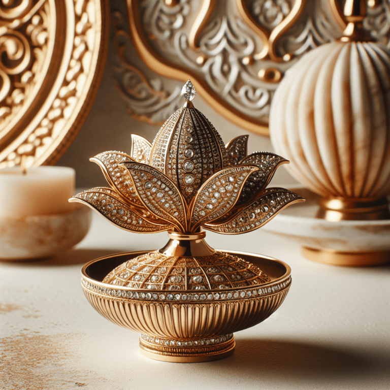 Voeg een vleugje elegantie toe aan je ruimte met een goudkleurige kegelvormige wierookhouder met ingelegde zirkoonstenen