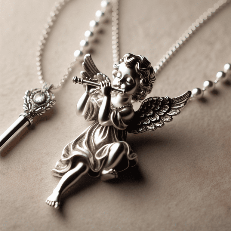 Straal engelachtige elegantie uit met een zilveren engelenketting met een fluitspelende engel