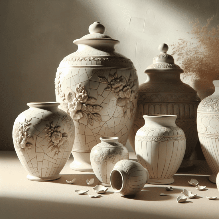 Handgemaakte keramische urn gebroken wit