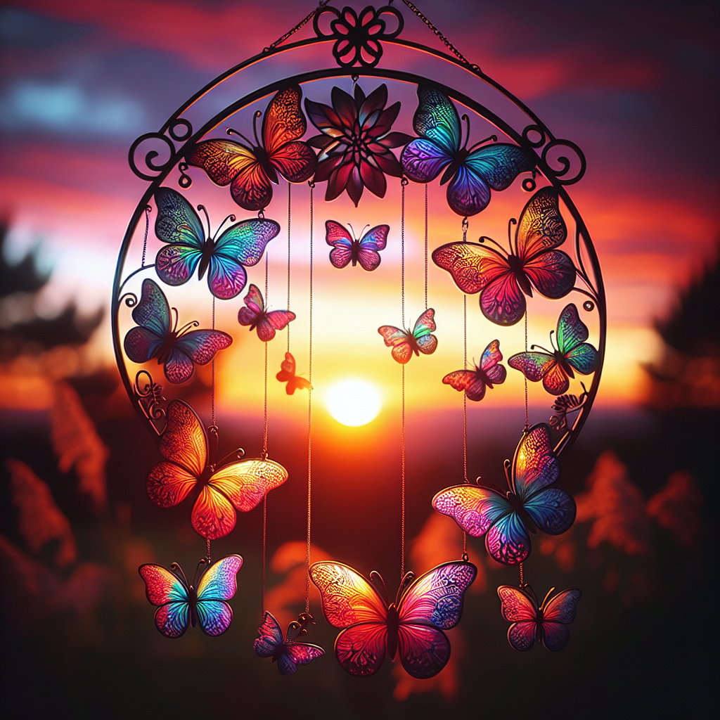 Raamhanger met Vlinders en Kleurrijke Zonsondergang