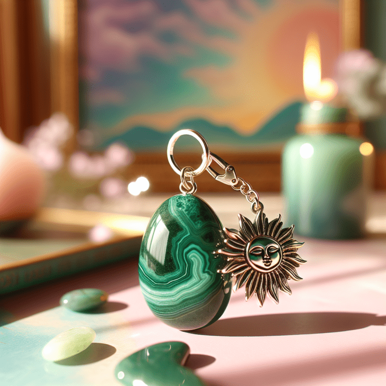 Groene Malachiet sleutelhanger met Zon bedeltje