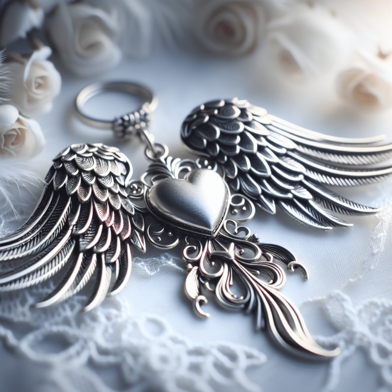 Zilverkleurige Engelenvleugel Sleutelhanger met Hart
