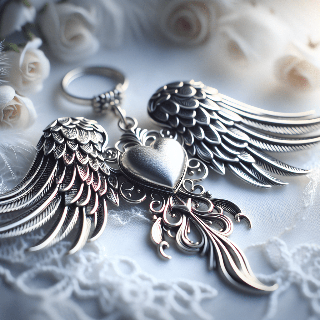 Zilverkleurige Engelenvleugel Sleutelhanger met Hart