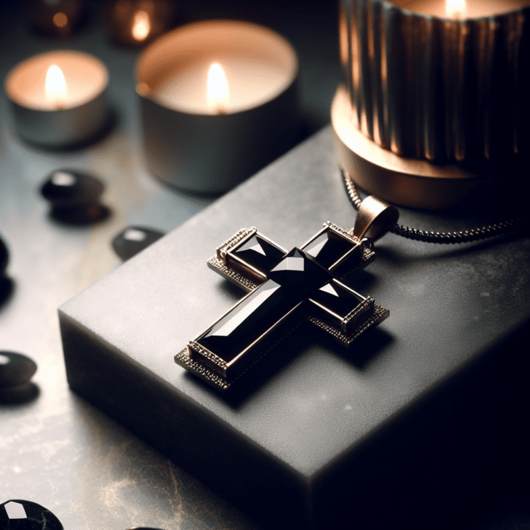 Ontdek de mystieke schoonheid van de kruisvormige kettinghanger van zwarte agaat