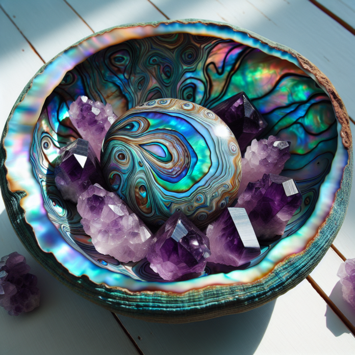 Abalone oplaadschelp met ruwe Amethist