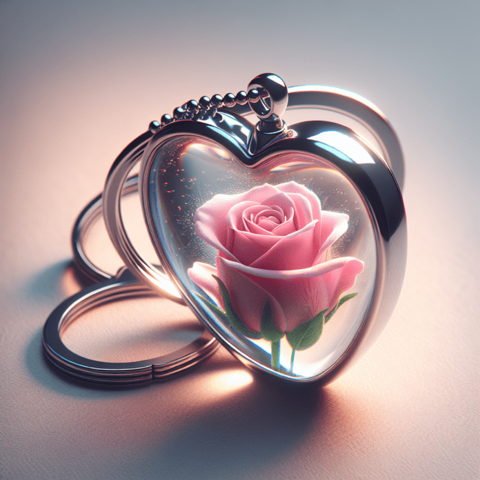 Hartvormige Sleutelhanger met Roos in Glas